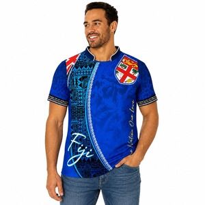 Fiji Rugby Tribal Polo Shirt Mens Large Blue Athletic Island Style Apparel NWT